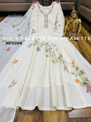 Beautiful Flower Printed Long Flaired Kurti With Pant 