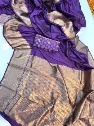 Beautiful Function Wear Pooja Purple Soft Silk Saree With Gold Jari