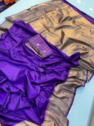 Beautiful Function Wear Pooja Purple Soft Silk Saree With Gold Jari