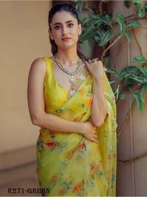 Beautiful Green Handcrafted Work Organza Saree With