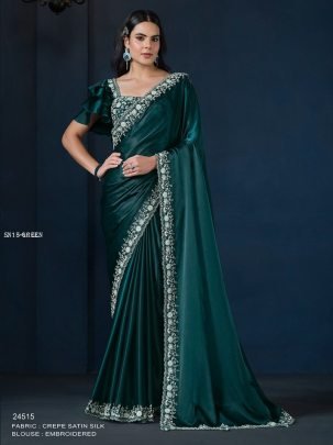 Beautiful Green Silk Saree with sequins