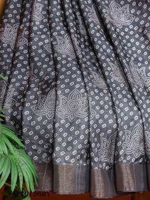Beautiful Grey Color Digital Printed Handloom Kotha Border Saree