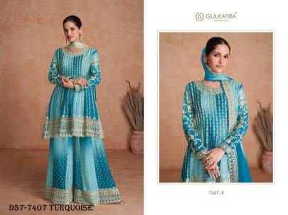 Beautiful Gulkayra Turquoise Color Embroidered Suit Set