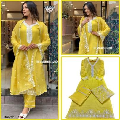 Beautiful Heavy Chicken Embroidered Kurti Pant And Dupatta