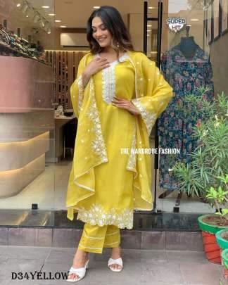 Beautiful Heavy Chicken Embroidered Kurti Pant And Dupatta