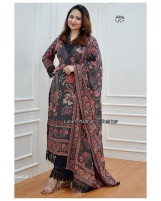 beautiful lace in neck with printed Maslin kurta set