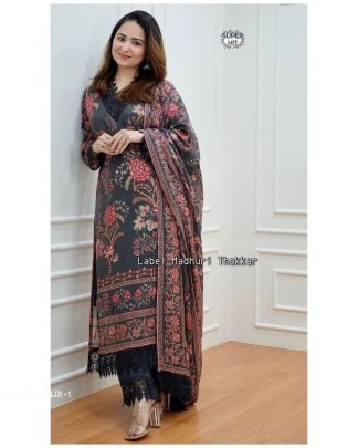beautiful lace in neck with printed Maslin kurta set