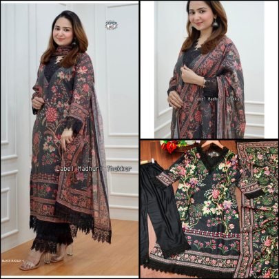 beautiful lace in neck with printed Maslin kurta set