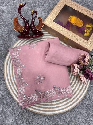 Beautiful Light Pink Saree With Delightful Handwork 