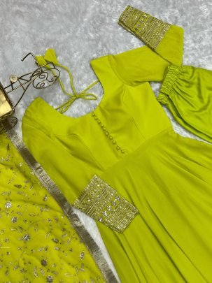 Beautiful  Liril Green  Georgette Anarkali Gown