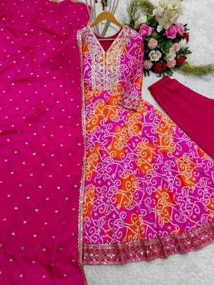 Beautiful Looking Pure Chinon Silk Sequins Embroidery Work Anarkali Suit