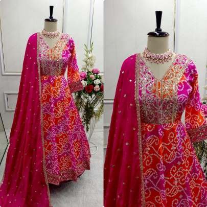 Beautiful Looking Pure Chinon Silk Sequins Embroidery Work Anarkali Suit