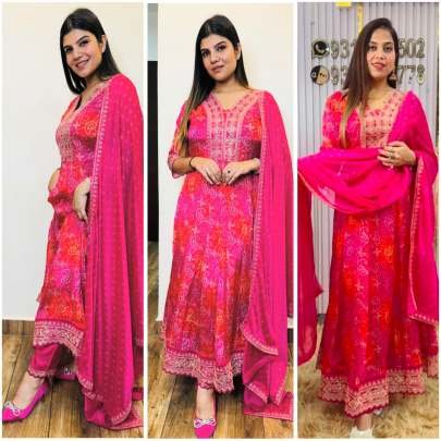 Beautiful Looking Pure Chinon Silk Sequins Embroidery Work Anarkali Suit