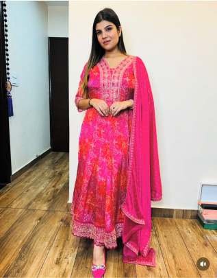 Beautiful Looking Pure Chinon Silk Sequins Embroidery Work Anarkali Suit