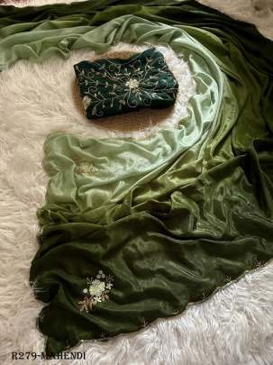 Beautiful Mahendi Handcrafted Work Padding Silk Saree