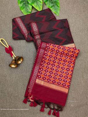 Beautiful Maroon Soft Tussar Silk Sarees With ZigZag Pattern with Weaving Border