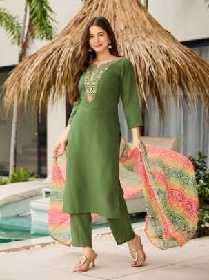 Beautiful Mehandi Kurti Pant Set