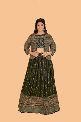 Beautiful Mehendi Green Georgette Lehenga with Shrug Jacket