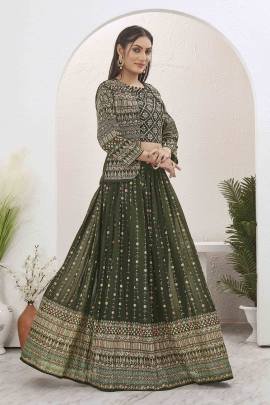 Beautiful Mehendi Green Georgette Lehenga with Shrug Jacket