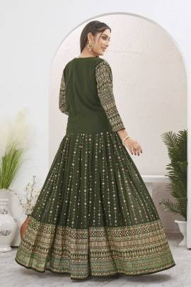 Beautiful Mehendi Green Georgette Lehenga with Shrug Jacket