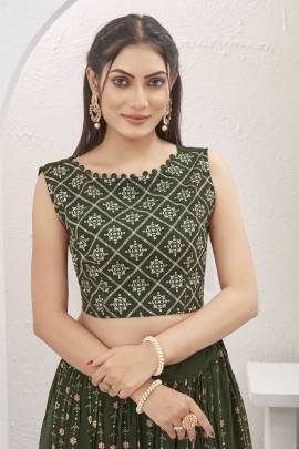 Beautiful Mehendi Green Georgette Lehenga with Shrug Jacket