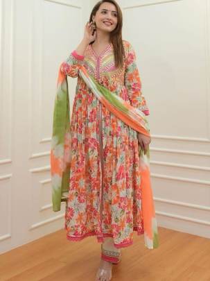 Beautiful Multi color Party Wear Mirror Work Anarkali Suit 