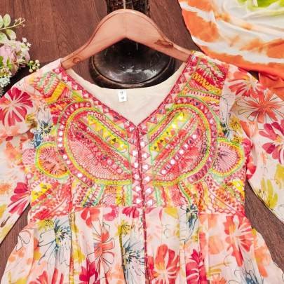 Beautiful Multi color Party Wear Mirror Work Anarkali Suit