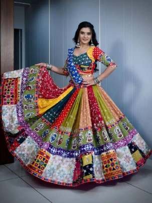 Beautiful Multi Colour Navratri Lehenga With Real Mirror Work