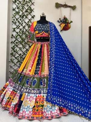 Beautiful Multi Colour Navratri Lehenga With Real Mirror Work