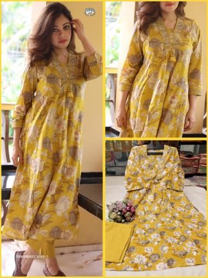 Beautiful Neck Kantha And  Embroidery Work Kurti Pant sets