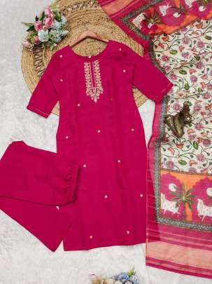 Beautiful Neck Work Roman Silk Kurti Set