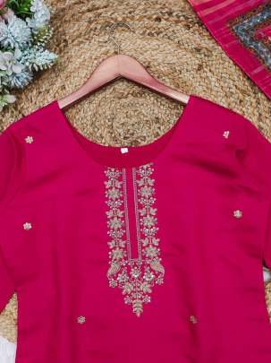 Beautiful Neck Work Roman Silk Kurti Set