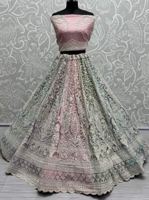 Beautiful Pastel Color Heavy Embroidered  Net Lehenga Choli