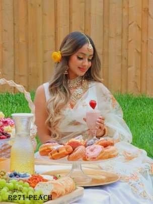 Beautiful Peach Handcrafted Work Organza Saree With 