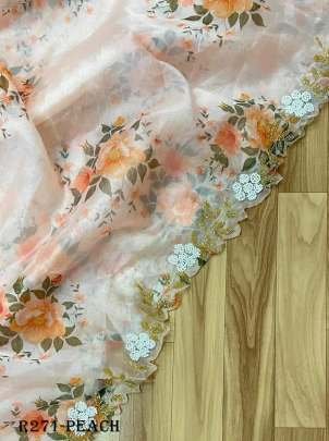 Beautiful Peach Handcrafted Work Organza Saree With