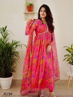 Beautiful Pink Georgette Alia Cut Kurtis