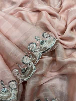 Beautiful Pink Soft Chiffon Designer Saree With  Embroidery Work