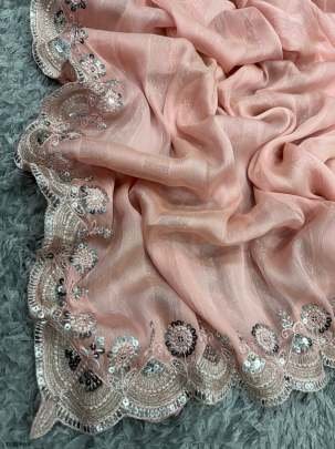 Beautiful Pink Soft Chiffon Designer Saree With  Embroidery Work