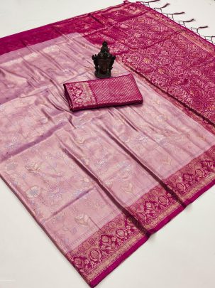 Beautiful Pink Soft Kanjivaram Silk Saree