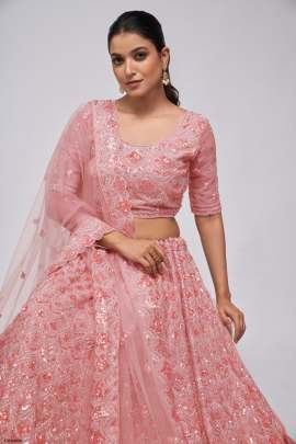 Beautiful Pink Soft Net Sequence Work Lehenga Choli