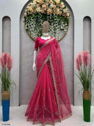 Beautiful Pink Tibby Silk Saree With Digital Print