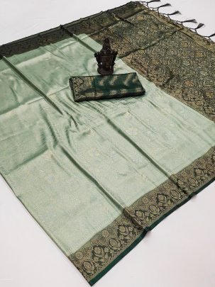 Beautiful Pista And Green Soft Kanjivaram Silk Saree