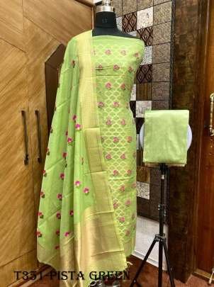Beautiful  Pista Green Chanderi Salwar Suit Material