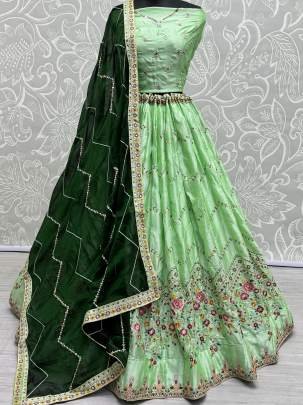 Beautiful Pista Green Rangoli Silk Embroidered Lehenga 2680