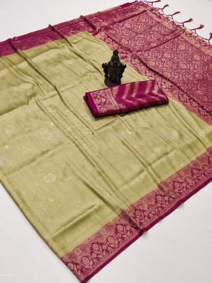 Beautiful Pista Soft Kanjivaram Silk Saree