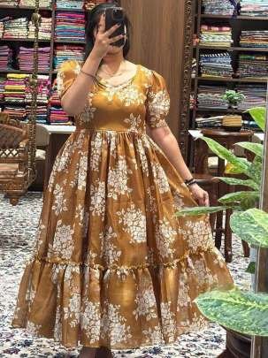 Beautiful Printed Kota Chex Mustard Midi Dress