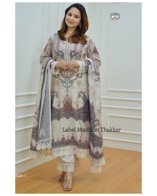 Beautiful  printed Maslin kurta set with beautiful lace in neck
