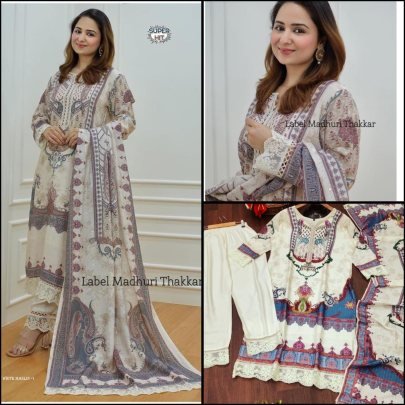 Beautiful  printed Maslin kurta set with beautiful lace in neck