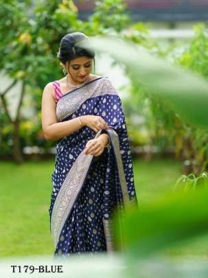 Beautiful Blue Pure Soft Banarasi Silk Saree