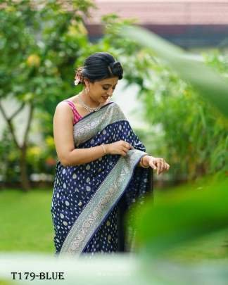 Beautiful Blue Pure Soft Banarasi Silk Saree